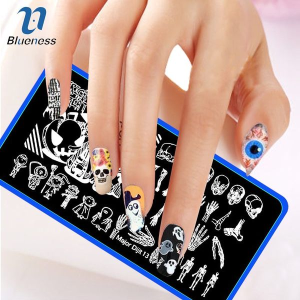 

blueness halloween image nail stamping plates nail art stamp stamper design stainless steel manicure accessoires stencils, White