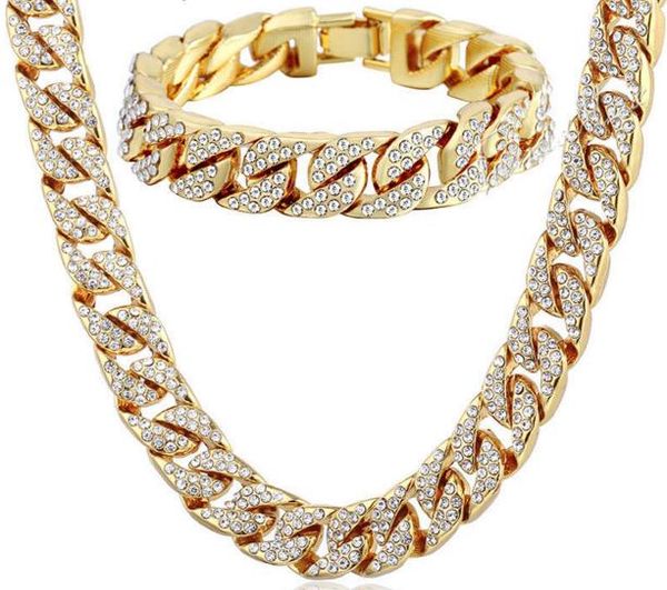 

Хип-хоп Мужчины Quavo Gold PT Iced Out 15 мм 20 "Miami Cuban Колье-Цепочка Ожерелье14 мм Желтое золот