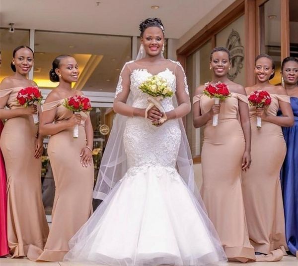 

plus size bridesmaid dresses off shoulder sweetheart summer backless sweep train african party wedding guest gowns maid of honor dress, White;pink