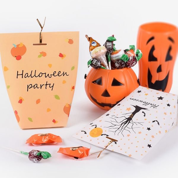 

50шт творческий halloween candy gift box смешные цвет бисквит tray box оранжевый белый 8x5.5x16.5cm