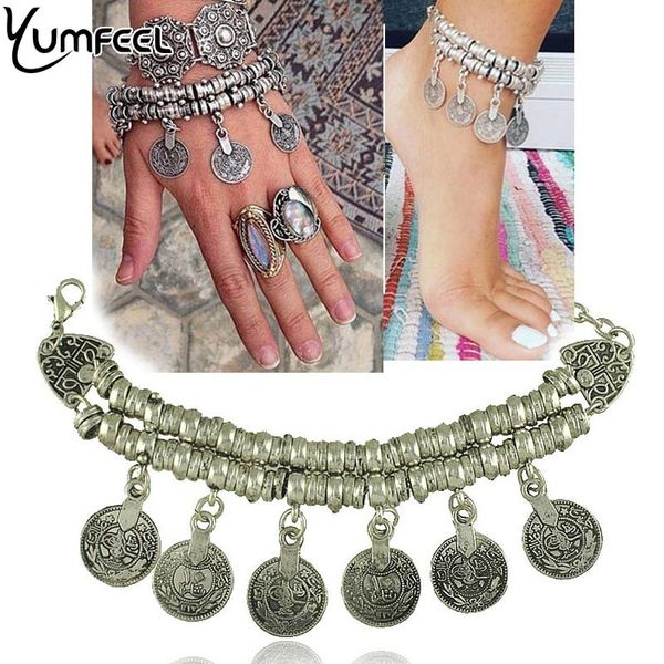 

yumfeel new vintage coin charm anklet bracelet for woman jewelry bracelets, Black