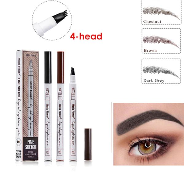 

Music Flower Hot Eyebrow Pencil Eyebrows Waterproof Fork Tip Eyebrow Tattoo Pen 4 Head Fine Sketch Liquid Eye Brow Pen 3 Colors