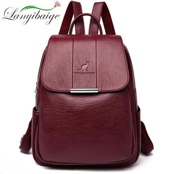 

2019 women leather backpacks school bags for girls female vintage backpack travel shoulder bag mochilas feminina