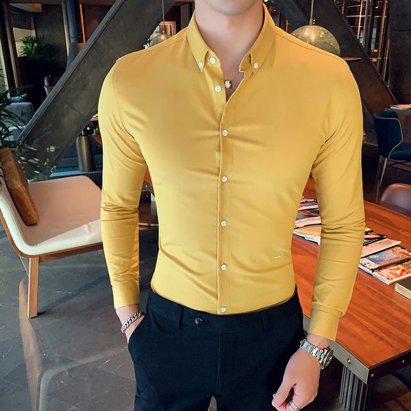 

british style men shirt autumn winter camisa slim fit hombre solid simple mens long sleeve shirts formal wear mens, White;black