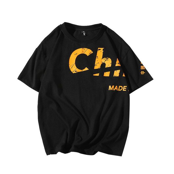 

summer ultra fire cec harajuku style short-sleeved t-shirt men tide brand fashion loose hip-hop t-shirt ins port wind fifth sleeve, White;black