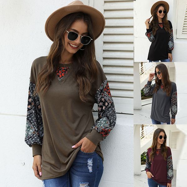 

женская повседневный цветочные печати sexy длинным рукавом boho блузки топы, Blue;gray