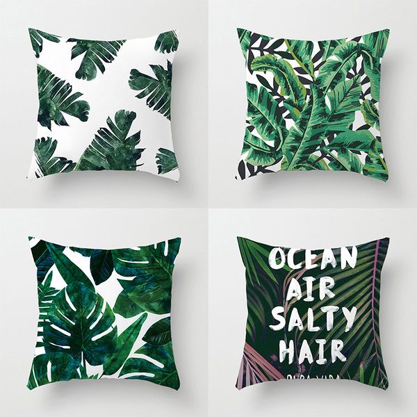 

2019 new tropical plants palm leaf cushion covers green leaves pillow case square pillow cover home decor