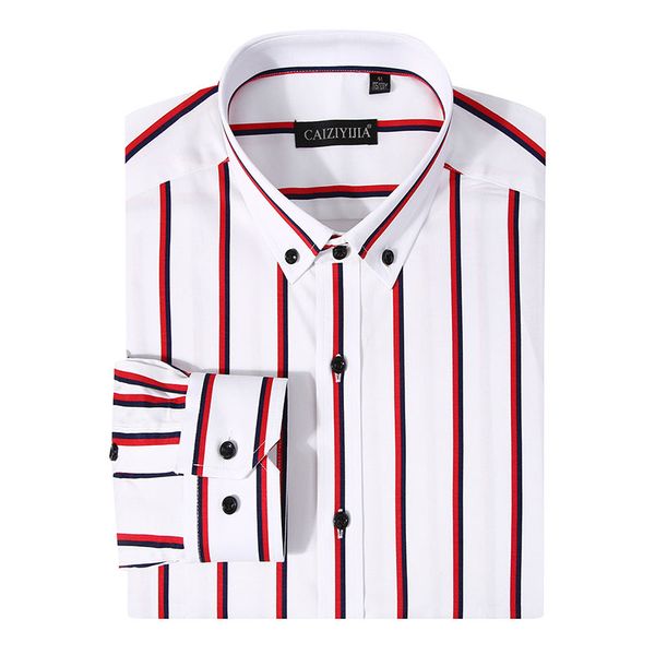 

men's dress shirts fashion 97% cotton men long sleeve shirt regular fit social business easy-care smart casual striped, White;black