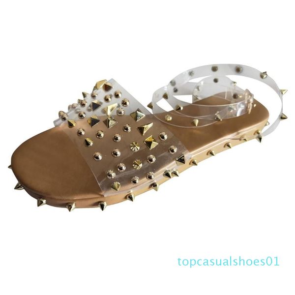 

summer pvc sandals women transparent flats shoes large size female clear shoes with rivet ladies roman beach sandalias mujer t01, Black