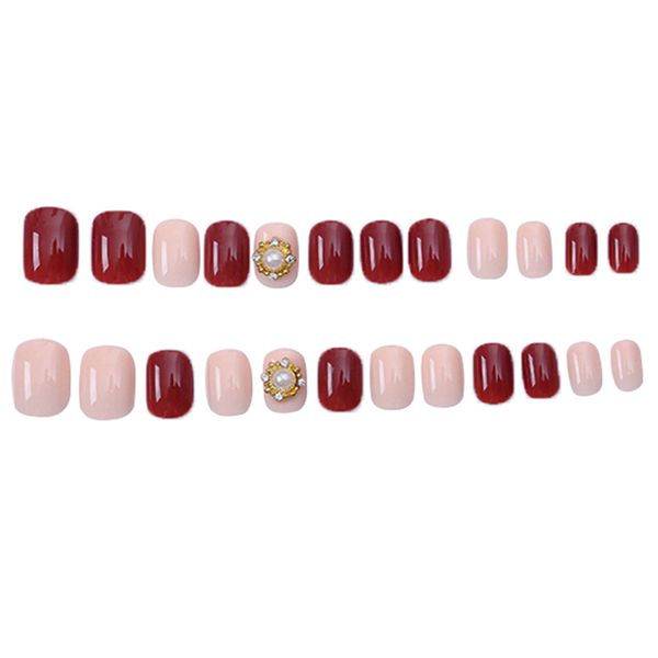

24pcs charming nude purple gradient/ bride red 3d nail art false tips full cover false nails, Red;gold
