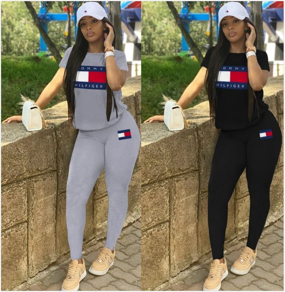 

Бренд дизайнер женщины 2 шт. комплект одежды с коротким рукавом спортивный костюм летняя рубашка брюки спортивный костюм пуловер колготки спортивная одежда спортивный костюм s-xl