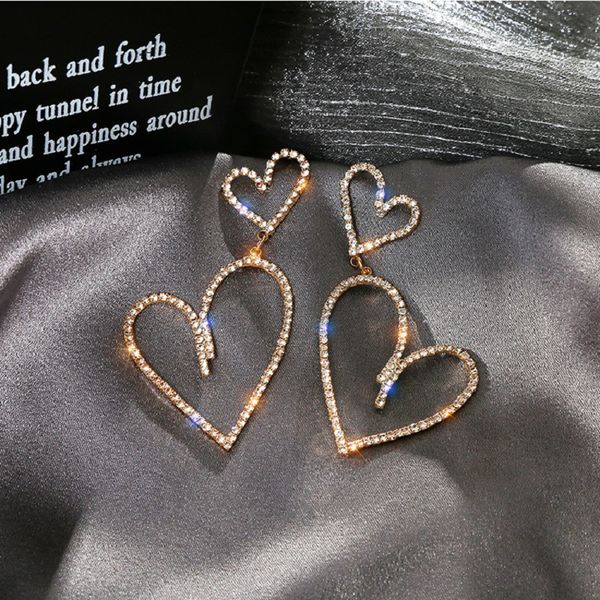 

new design creative jewelry high-grade elegant crystal earrings love heart geometric gold earings wedding earring for woman, Silver