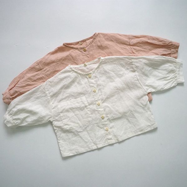 

2020 spring summer children sun-protective coats girls shirt korean style linen cotton loose cardigan toddlers kids thin jackets, Blue;gray