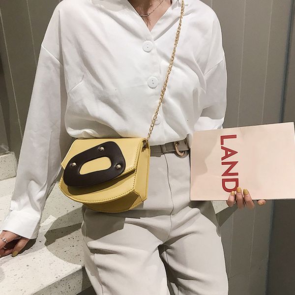 

crossbody single shoulder bag contrast color rectangle handbag with golden chain strap for women o66