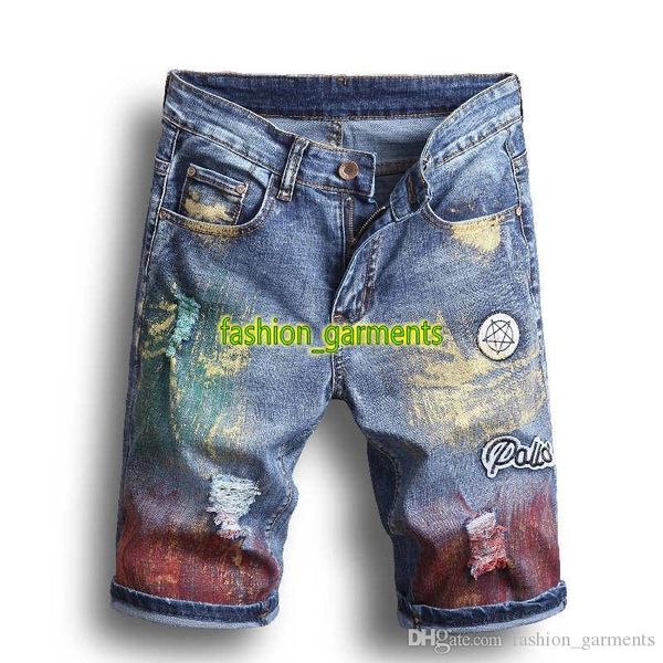 

новая мода летние джинсы мужские брюки мужские holes denim шорты мужчин straight тонкий пять брюки стилиста шорты, Blue