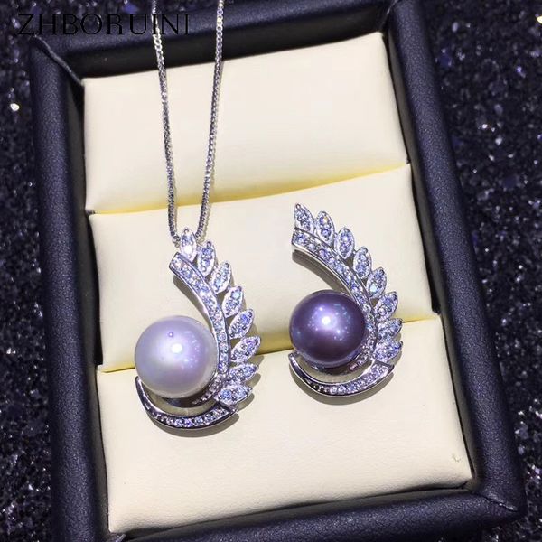 

zhboruini pearl jewelry feather necklace 925 sterling silver jewelry for women freshwater pearl pendant wholesale