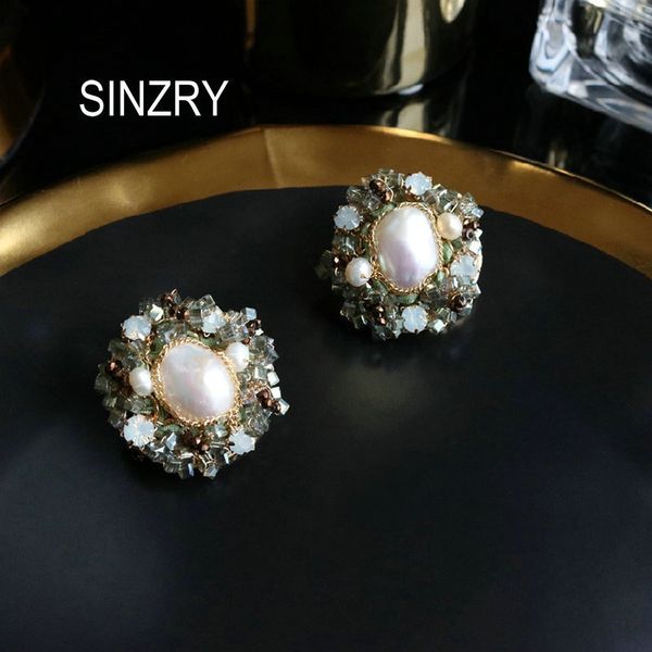 

sinzry original 100% handmade baroque pearl vintage exaggerated stud earrings creative jewelry gift sh190721, Golden;silver