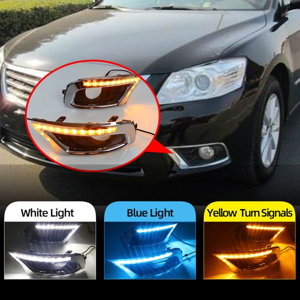 2 шт. DRL для Toyota Camry 2009 2010 2011 Дневное бегущее огни противотуманные лампы крышка дневного света желтый и ночной синий