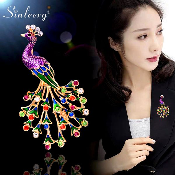

sinleery colorful peacock bird brooch yellow rose gold silver color purple red blue zircon brooches for women jewelry xz137 ssb, Gray