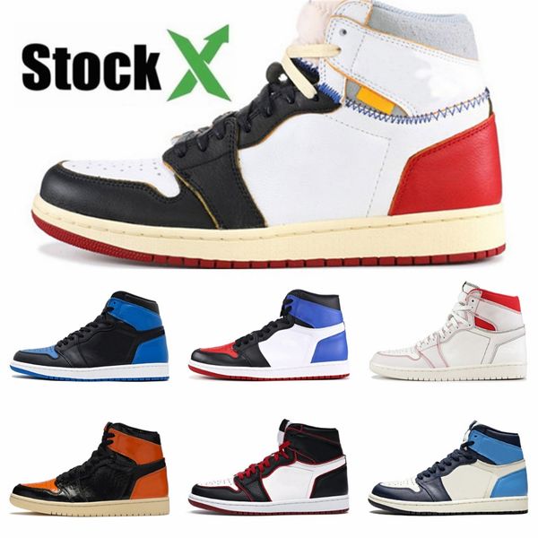 

jumpman 1 men women basketball shoes 1s mens trainers unc to chicago bloodline bred toe royal blue mens sports shoes sneak#795