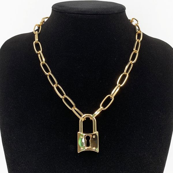 

diezi men women couple punk simple gold silver color chain choker necklace vintage geometric lock pendant necklace 2019 jewelry