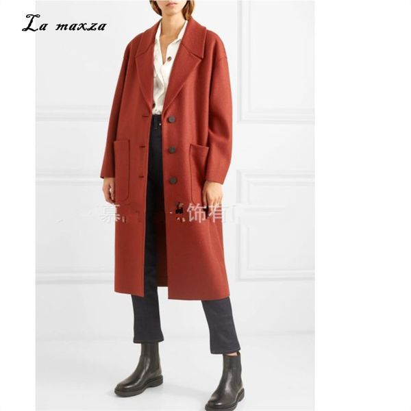 

кармана моды офиса женщины пальто зима 2018 элегантных шерсти теплого длинного пальто корейского стиля, Black