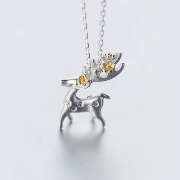 

inalis new christmas gift s925 sterling silver chain with elk flower pendant female boutique jewelry christmas party jewelry