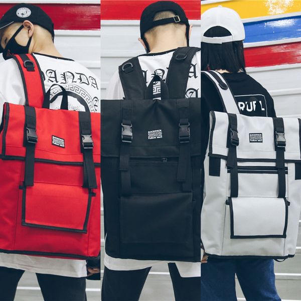 

female harajuku large capacity fashionable men's backpack street shoulder shoulder bag fashion young lovers student bag, White