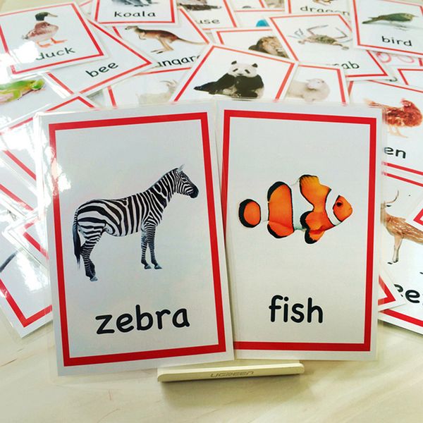 

72pcs english animal flash cards for children baby kids cognitive learning word card montessori educational toys teaching aids