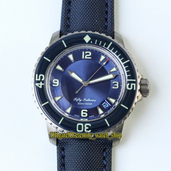 ZF Top Versão Cinqüenta Fattoms 5015-12B40-O52A Capa de Titânio Blue Data Dial Cal.1315 Mens automático Assista Sapphire Canvas Strap Sport Watches