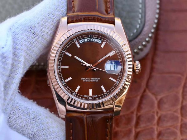 

fashion fashion automatic mechanical 36mm sapphire 118139 watch watchband mirror casual calendar leather waterproof luminous neutra ijwf, Slivery;brown