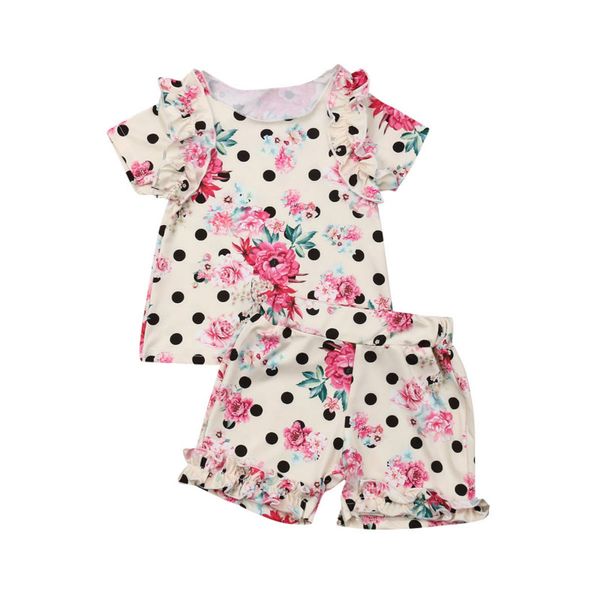 

2pcs Newborn Toddler Kids Baby Bibs Girl Lovely Summer Short Sleeve Print Spot T-shirt Tops+Flower Shorts Pants Children Outfits