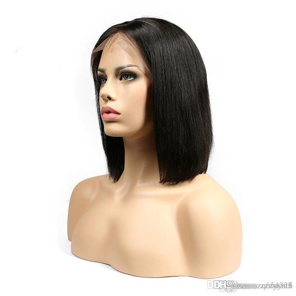 

короткий парик боб бразильский высокотемпературный wirestraight парики фронта шнурка для чернокожих женщин натуральный цвет парик шнурка, Black