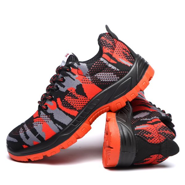 

fashion camouflage safety boots non-slip wear-resistant tie work shoes breathable protection sneaker, Black