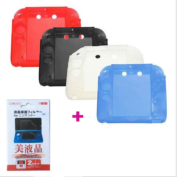 

soft silicone gel protective case +ultra clear screen protector film cover for nintendo 2ds game console protection skin shell