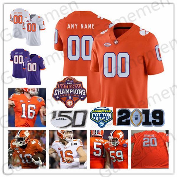 

custom clemson tigers 2019 football any name number jersey 16 trevor lawrence 18 tj chase 13 renfrow 3 amari rodgers ncaa 150th, Black;red