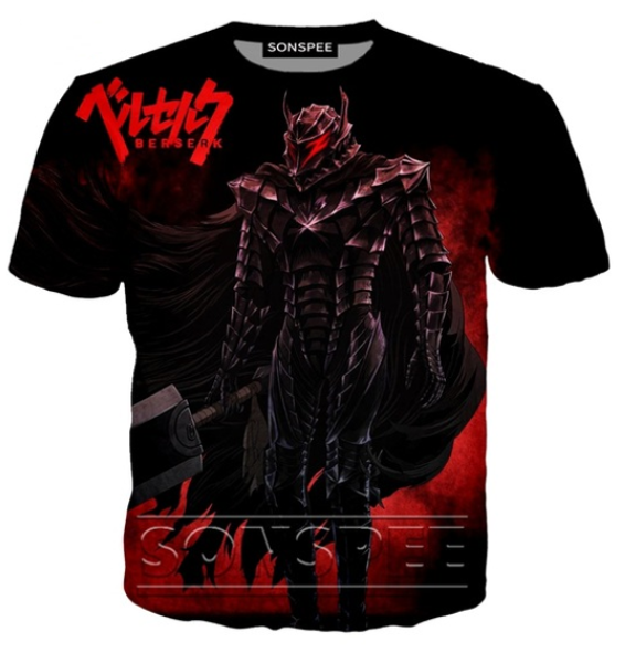 

аниме берсерк 3d печати t shirt men женщины homme мода tshirt harajuku короткие рукава тис тенниска k1333, White;black