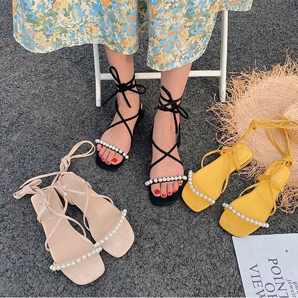 

shoes woman's slippers slides string bead low shale female beach shose women 2020 flat summer sabot rome hoof, Black