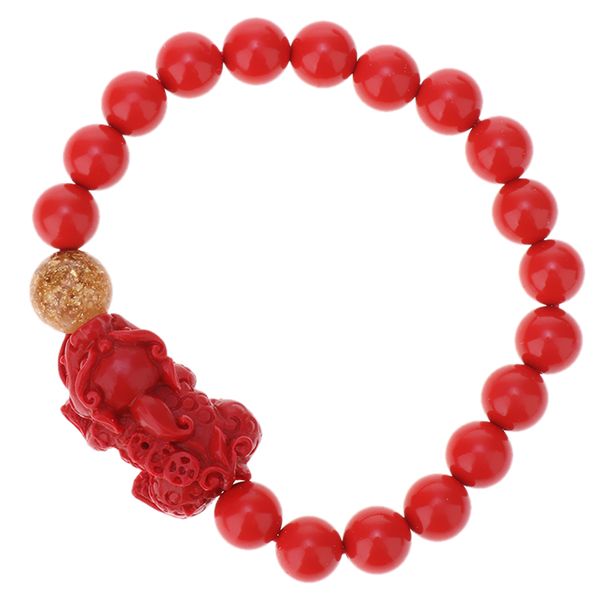 

chic red cinnabar bead bracelet agate pixiu ball prayer bangle box included, women men daily wear holiday jewelry accessories, Golden;silver