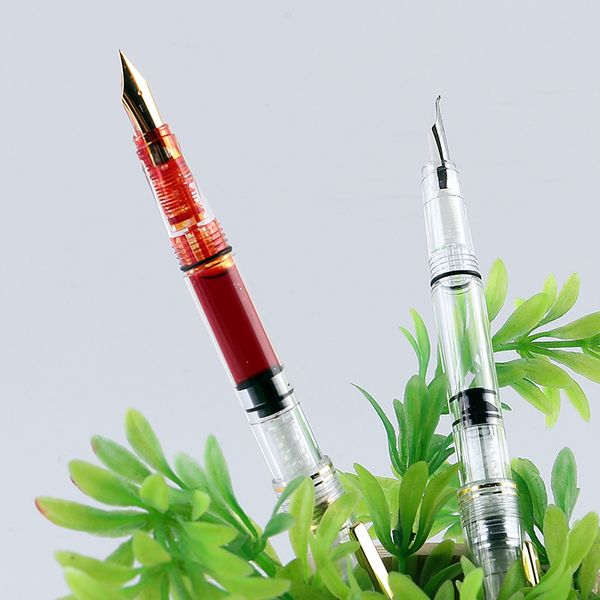 

2pcs transparent piston fountain pen gold/silver refillable calligraph ink pens for writing calligraphy school supply stationery