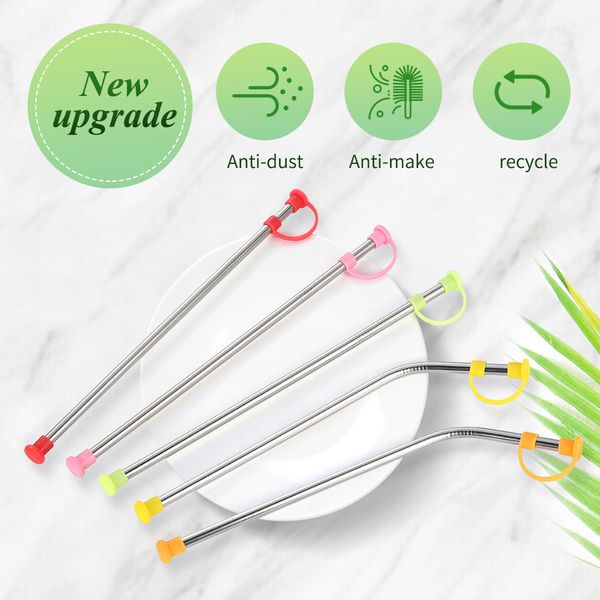 

stainless steel reusable drinking straws sturdy bent straight drinks straw with cleaning brush plug bar party accessory