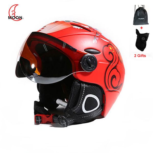 

moon professional half-covered ce ski helmet integrally-molded sports men women skiing helmes snowboard with goggles 2 gift mask