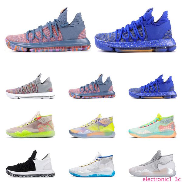 

2019 new kd 10 12 men basketball shoes black white finals wolf grey warriors home eybl 90s kid all trainers sports sneaker size7-12, Black;green
