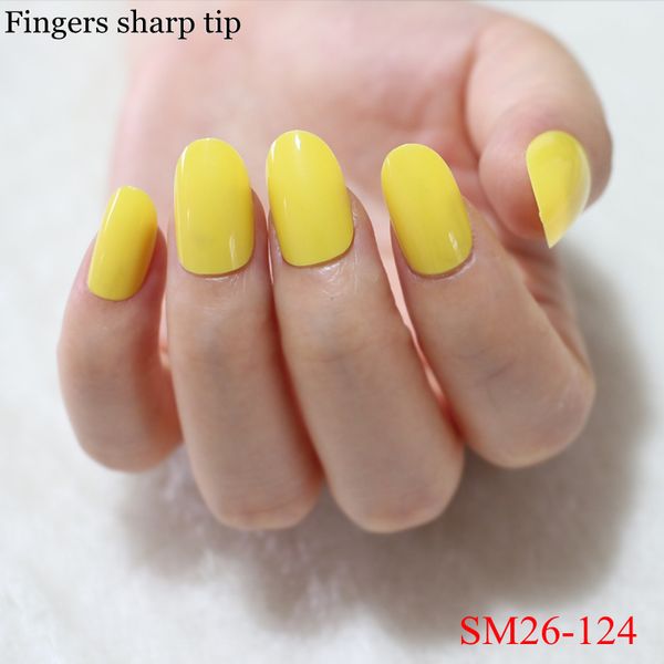 

beautiful glamorous yellow fake nails solid color nail round head full nail tips candy color tips 24pcs/set, Red;gold