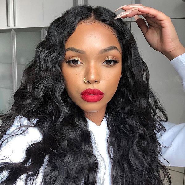 

13x6 lace front human hair wig with baby hair body wave glueless brazilian for women full lace deep wave remy hair natural hairline, Black