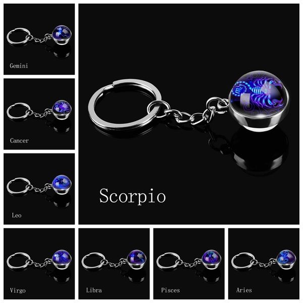 

12 zodiac signs keychain aquarius pisces aries taurus gemini cancer leo virgo libra scorpio constellation glass ball keychain, Slivery;golden