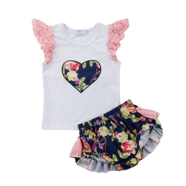 

2pcs infant baby girl flower shorts outfits casual sunsuit clothing clothes, White