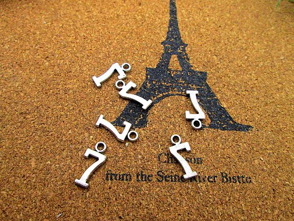 

90pcs silver tone number 7 charm pendant 15x7mm, Bronze;silver