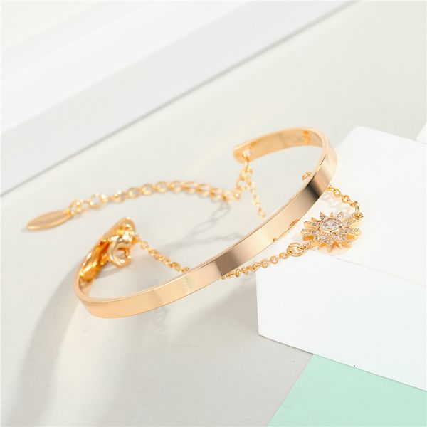 

1pc vintage zircon evil eye chain bracelet bangle for women high quanlity crystal sun flower double layer bracelet jewelry, Black