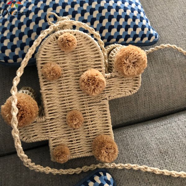

doranmi cactus shape straw shoulder bags for women 2020 beach summer flap box bags female straw knitted crossbody bg426